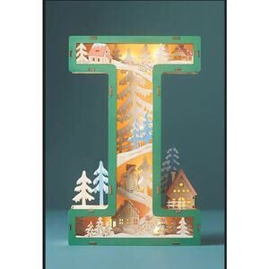 NEW Anthropologie Wonderland Scene Monogram Light-Up Winter Decoration Letter I